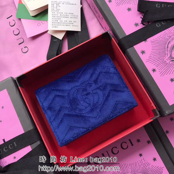 GUCCI古馳 歐洲正品原單 天鵝絨GG marmont小卡包 466492 寶藍天鵝絨 WTG1354